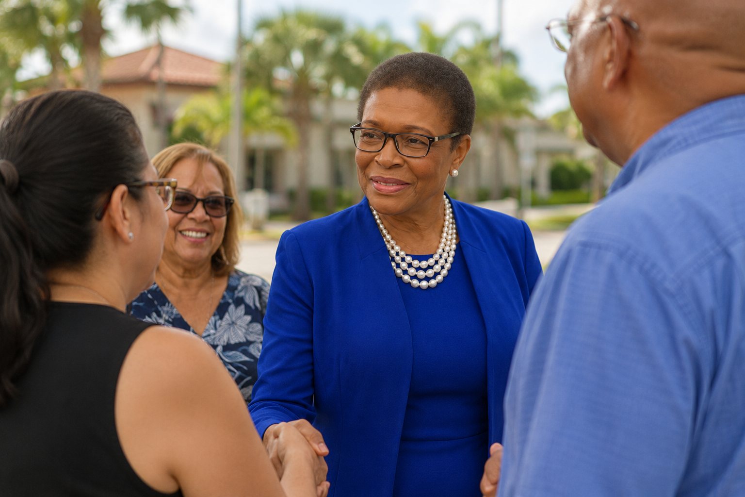 Marie Woodson greeting constituents across District 105