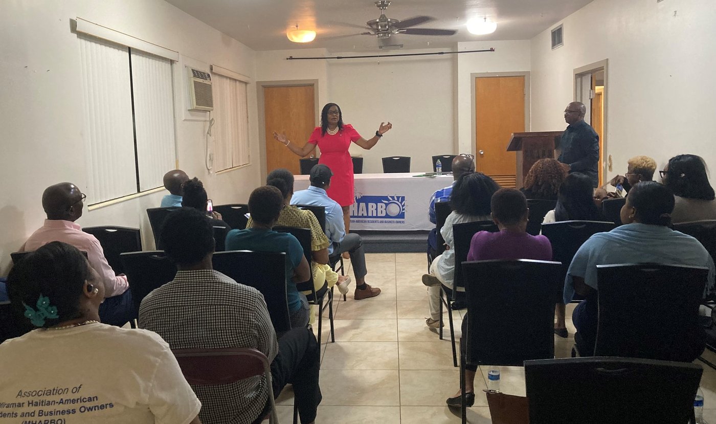 Marie Woodson addressing the Miramar Haitian-American Residents and Business Owners association